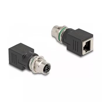 Delock adapteris M12 X-koduotas 8 kontaktų lizdas į RJ45 lizdą tiesus
