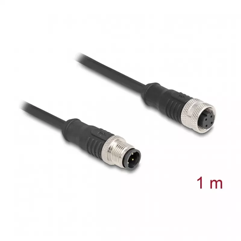 Delock M12 D-koduotas 4 kontaktų kištukas į lizdą PVC 1 m