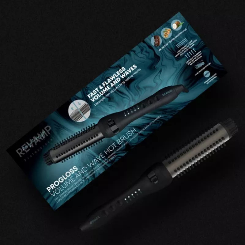Revamp BR-1350X Progloss Volume & Wave keraminis karštas šepetys, juodas