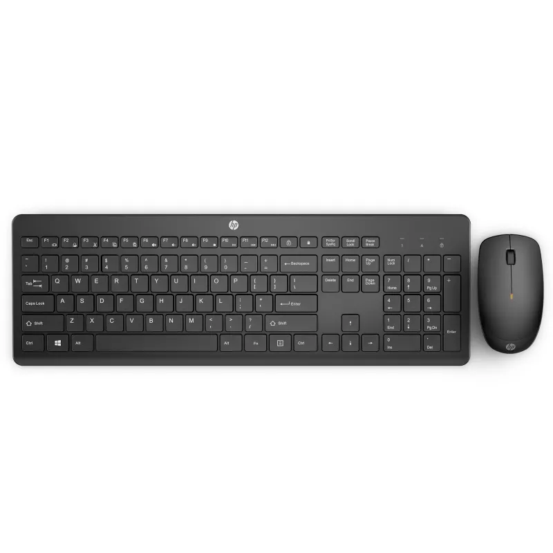HP 230 belaidis pelės ir klaviatūros rinkinys, pilno dydžio, RF belaidis, membraninė, juoda, pelė įtraukta