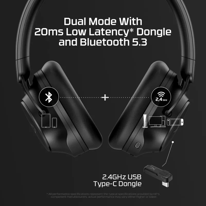 HyperX Cloud MIX 2 – žaidimų ausinės (juodos), laidinės ir belaidės, 20–20000 Hz, 270 g