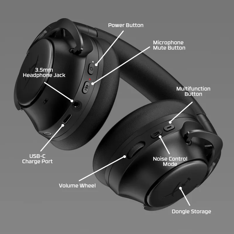 HyperX Cloud MIX 2 – žaidimų ausinės (juodos), laidinės ir belaidės, 20–20000 Hz, 270 g
