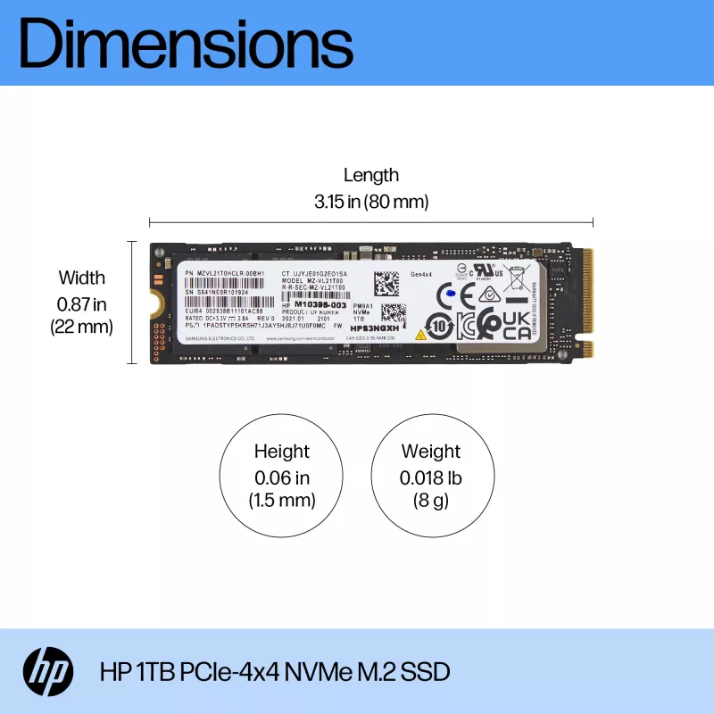 HP 1TB PCIe-4x4 NVMe kietojo kūno diskas, 1 TB, M.2