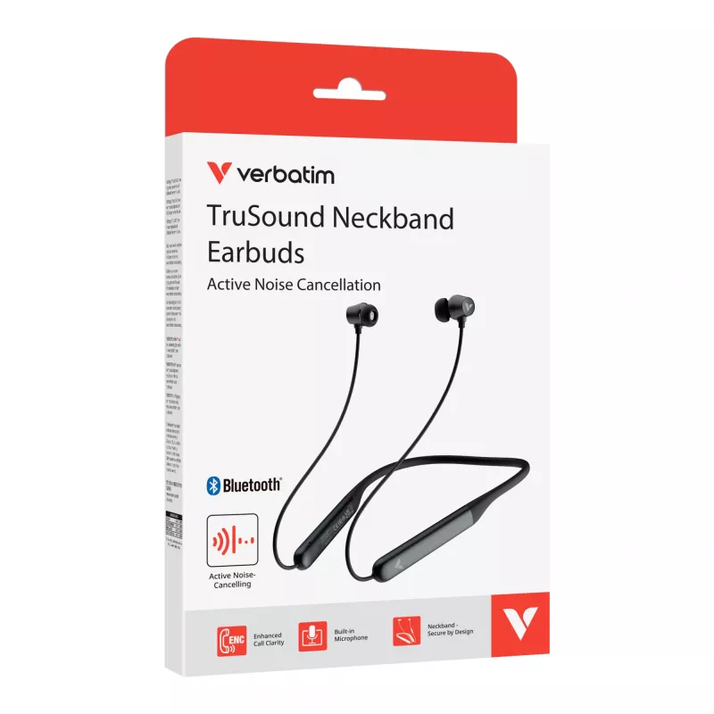 Verbatim TruSound ANC Neckband Earbuds Black, Belaidės ausinės su aktyviu triukšmo slopinimu, 20–20000 Hz, 46.5 g