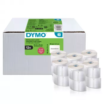DYMO Autentiškos LabelWriter įvairios paskirties etiketės | 54 mm x 70 mm | Lipnios | 12 rulonų po 320 lengvai atplėšiamų etikečių (3 840 vnt.) | LabelWriter etikečių spausdintuvams | Pagaminta Europoje