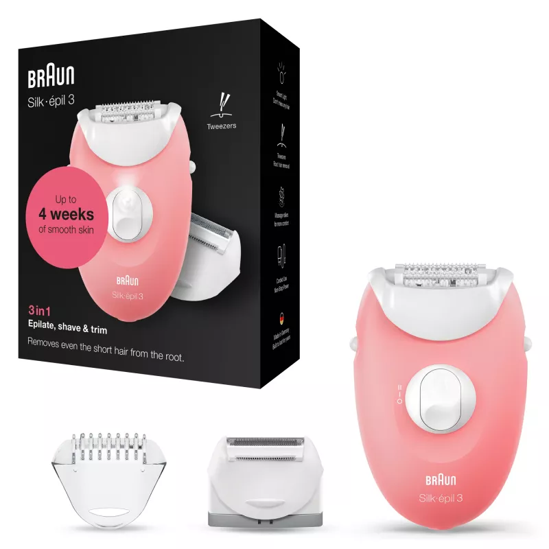 Braun Silk-epil 3-277 epiliatorius, baltas/rožinis