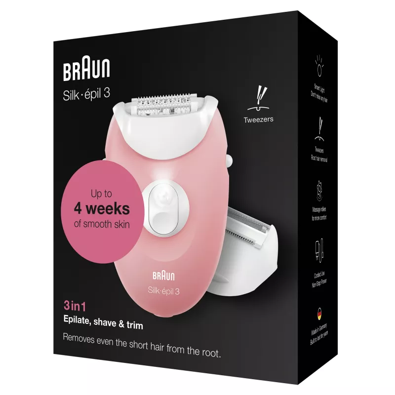 Braun Silk-epil 3-277 epiliatorius, baltas/rožinis