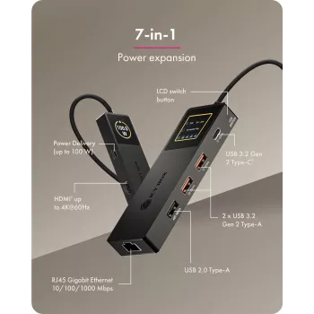 ICY BOX Spade Dock 4038, 7-in-1 DockingStation su LCD ekranu ir PD 100 W