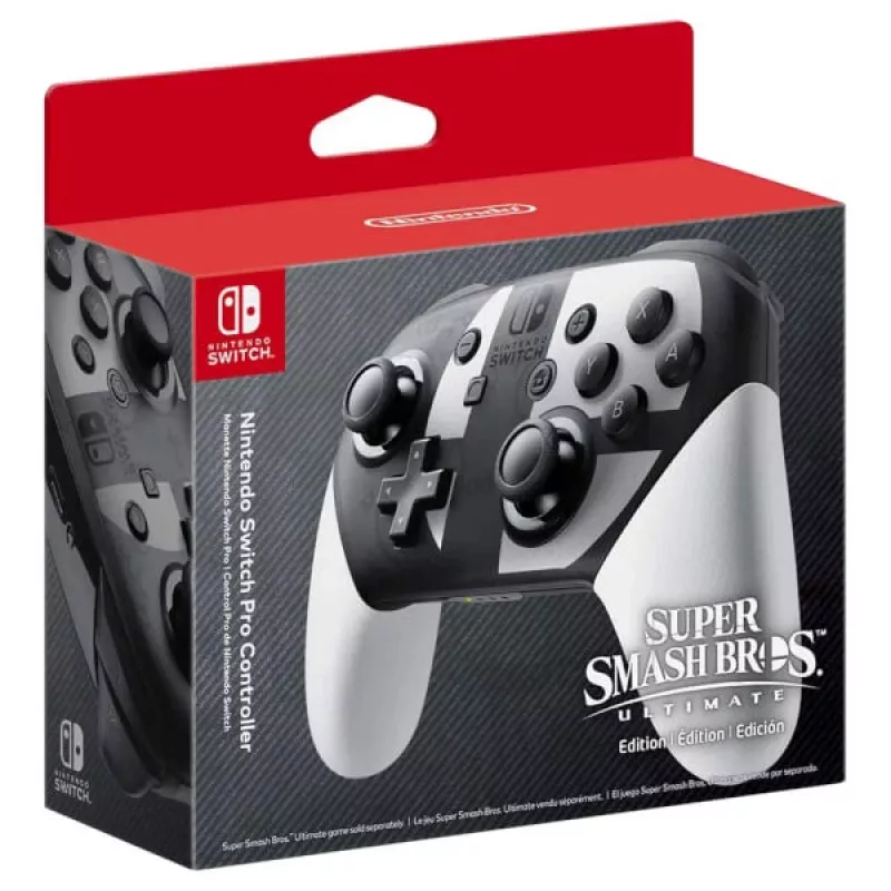 Nintendo Switch Pro Controller Super Smash Bros. Ultimate Edition juoda, pilka, balta belaidis valdiklis su Bluetooth, analoginis / skaitmeninis, Nintendo Switch