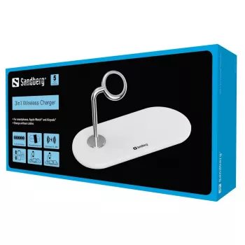 Sandberg 3in1 belaidis įkroviklis, vidaus, USB, belaidis įkrovimas, 0,8 m, sidabrinis, baltas