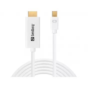 Sandberg MiniDP 1.2 > HDMI 4K 2m, 2 m, Mini DisplayPort, HDMI, Kištukas, Kištukas, Baltas