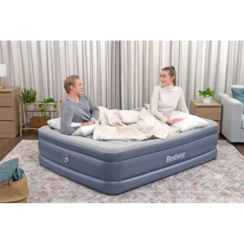 Pripučiamas čiužinys Bestway Tritech Queen su įmontuotu siurbliu ir antimikrobine danga 2,03 m x 1,52 m x 51 cm