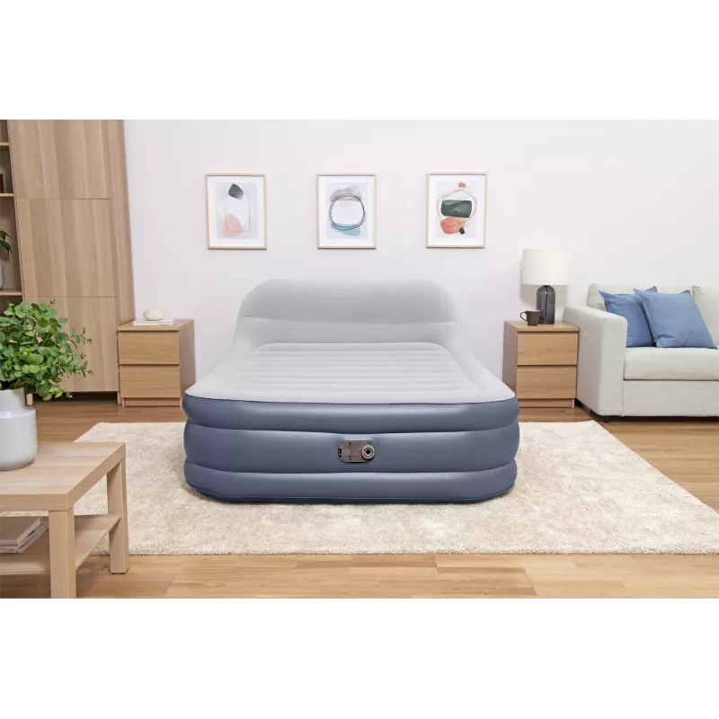 Bestway Tritech SleekFlow Headboard pripučiamas čiužinys Queen su įmontuotu AC siurbliu ir antimikrobine danga 2,26 m x 1,52 m x 84 cm