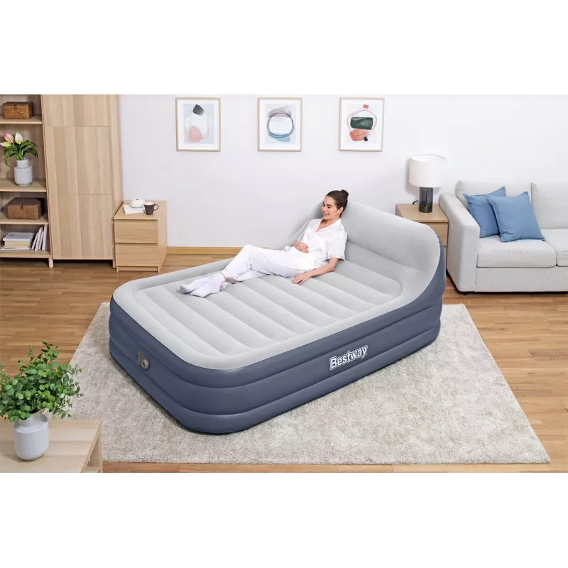 Bestway Tritech SleekFlow Headboard pripučiamas čiužinys Queen su įmontuotu AC siurbliu ir antimikrobine danga 2,26 m x 1,52 m x 84 cm