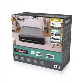 Bestway Tritech pripučiamas čiužinys Queen su įmontuotu elektriniu siurbliu ir antimikrobine danga 2,03 m x 1,52 m x 46 cm