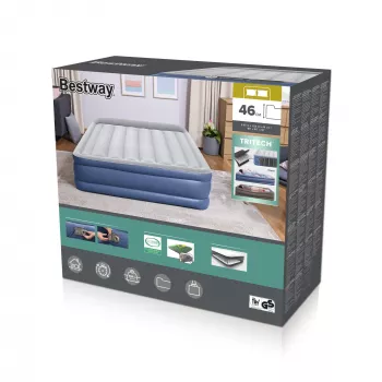 Bestway Tritech pripučiamas čiužinys Queen su įmontuotu AC siurbliu ir antimikrobine danga 2,03 m x 1,52 m x 46 cm