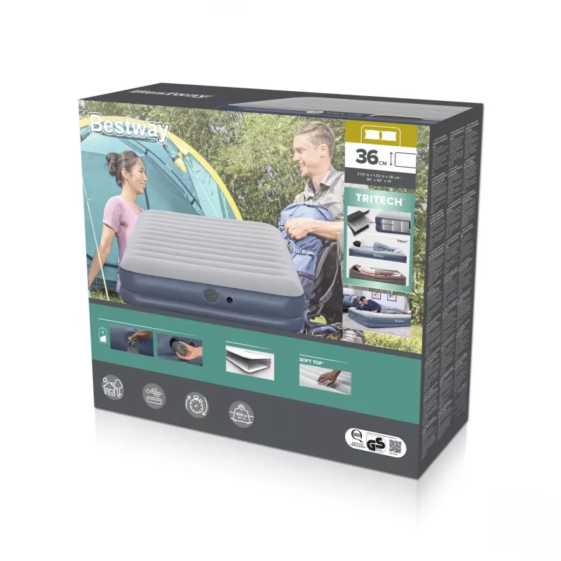 Pripučiamas čiužinys Bestway Tritech Queen su įkraunamu siurbliu 2,03 m x 1,52 m x 36 cm
