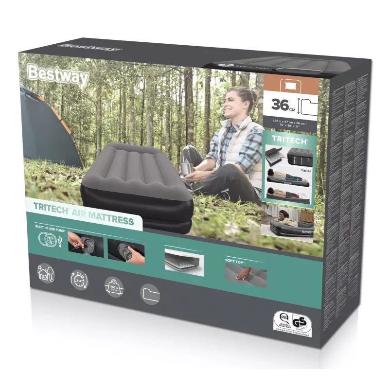 Bestway Tritech Twin pripučiamas čiužinys su įmontuotu USB siurbliu 1,91 m x 97 cm x 36 cm