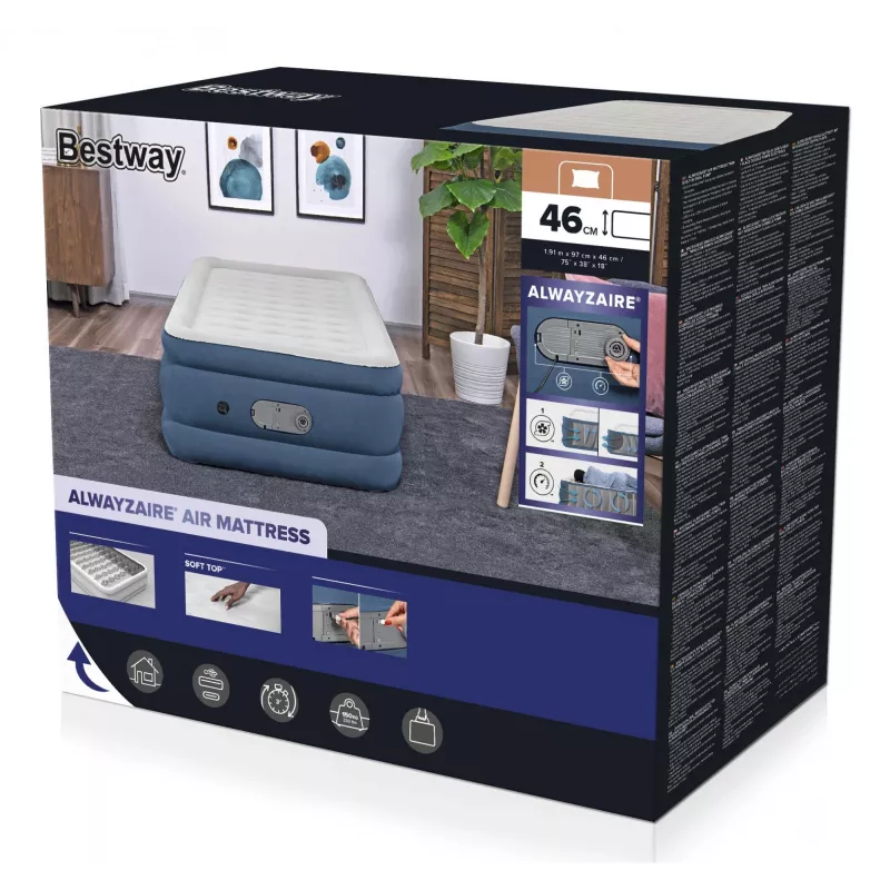 Bestway AlwayzAire Dvivietis pripučiamas čiužinys su įmontuotu dvigubu siurbliu 1,91 m x 97 cm x 46 cm