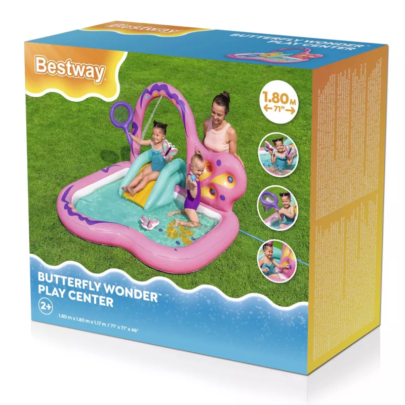 Bestway Butterfly Wonder pripučiamas vandens žaidimų centras su baseinu 1.80 m x 1.80 m x 1.17 m