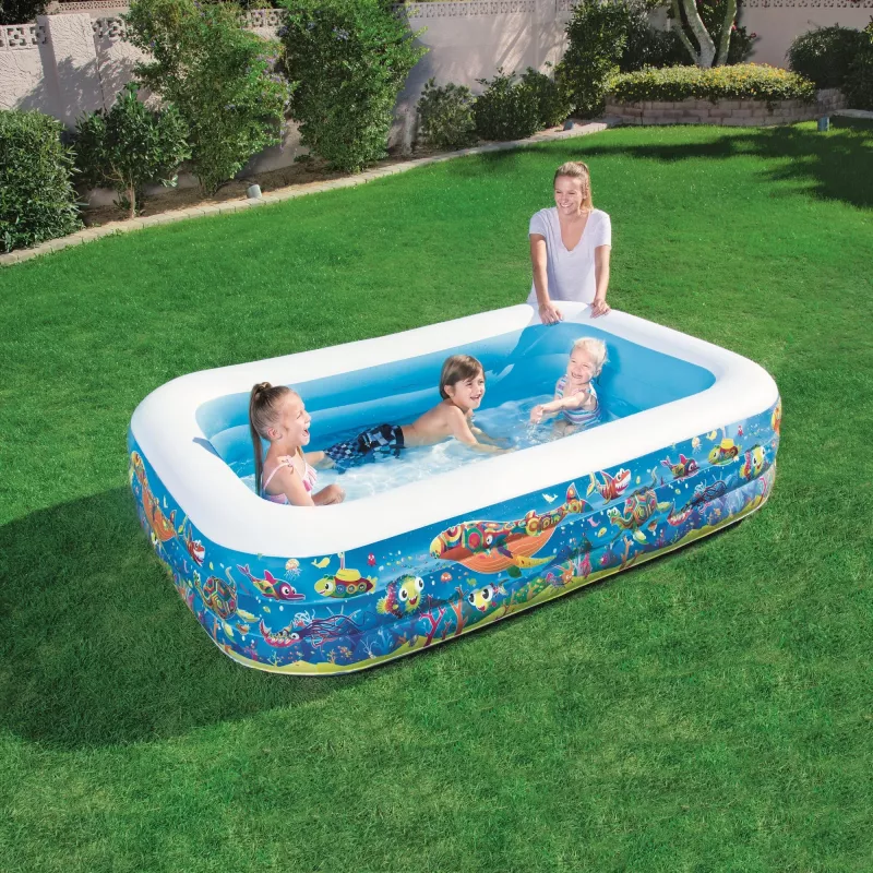 Bestway Inflatable Family Play Pool 2.29m x 1.52m x 56cm, pripučiamas baseinas, 702 L, stačiakampis, 6 metai, vinilas, įvairiaspalvis