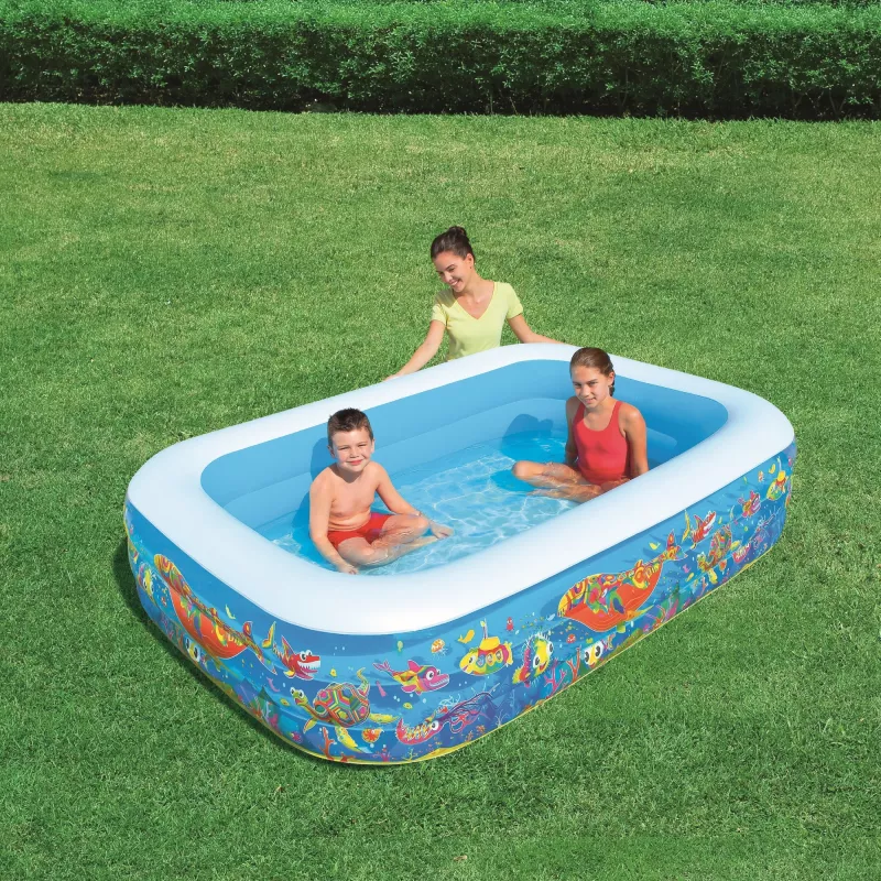 Bestway Inflatable Family Play Pool 2.29m x 1.52m x 56cm, pripučiamas baseinas, 702 L, stačiakampis, 6 metai, vinilas, įvairiaspalvis