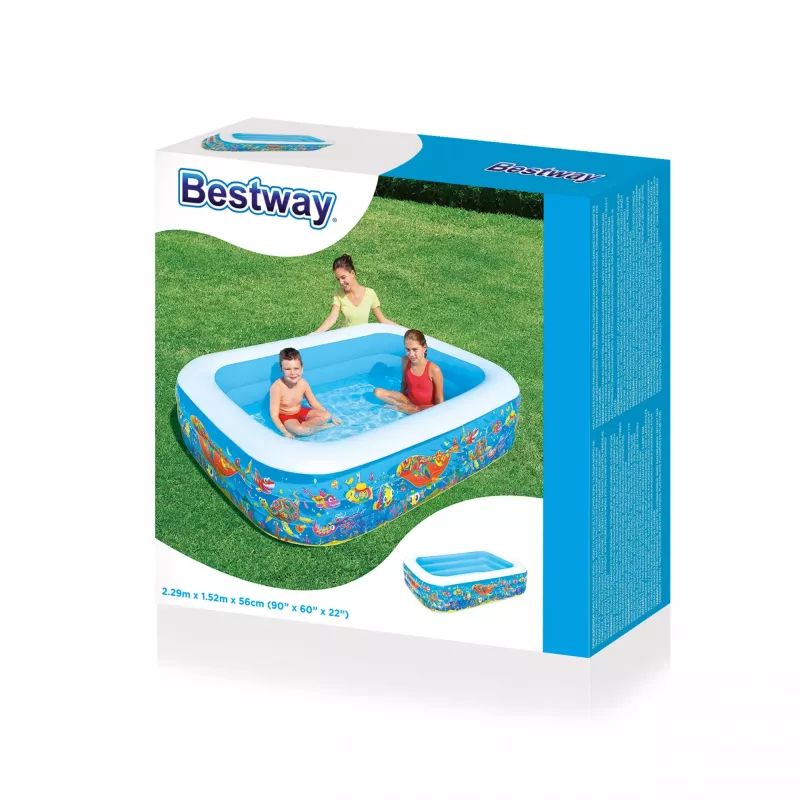 Bestway Inflatable Family Play Pool 2.29m x 1.52m x 56cm, pripučiamas baseinas, 702 L, stačiakampis, 6 metai, vinilas, įvairiaspalvis