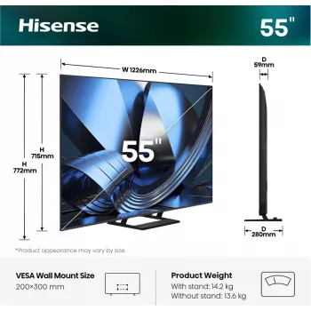 Hisense 55U7SE 55 colių ULED Mini-LED 4K išmanusis televizorius 20018749