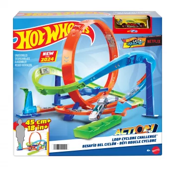 Hot Wheels Action Loop Cyclone Challenge Traso Rinkinys su 1:64 Mastelio Automobiliu, Lengvai Sulaikomas