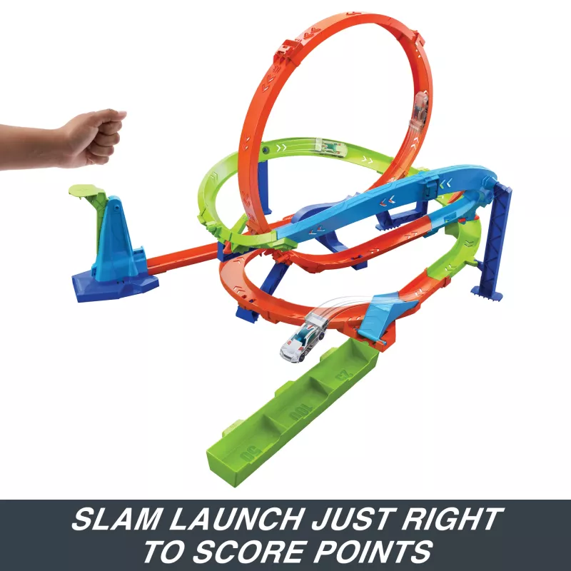 Hot Wheels Action Loop Cyclone Challenge Traso Rinkinys su 1:64 Mastelio Automobiliu, Lengvai Sulaikomas