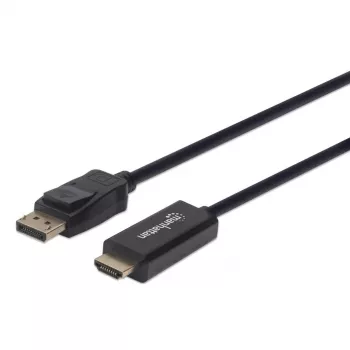 Manhattan DisplayPort 1.2 į HDMI laidas, 4K@60Hz, 1m, Kištukas į Kištuką, DP su fiksatoriumi, Juoda, Ne dvikryptis, Trejų metų garantija, Atitikmuo 3F-DP-HDMI-4K60-HDR