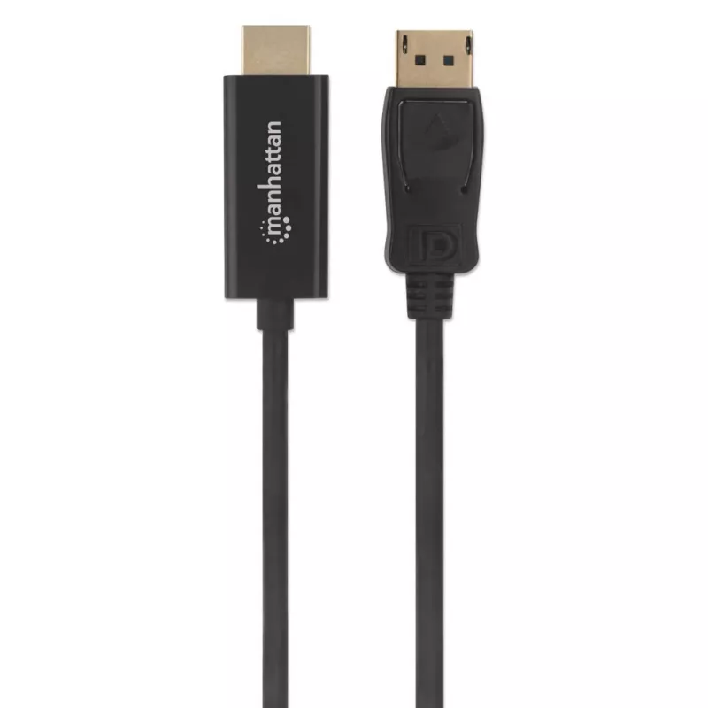 Manhattan DisplayPort 1.2 į HDMI laidas, 4K@60Hz, 1m, Kištukas į Kištuką, DP su fiksatoriumi, Juoda, Ne dvikryptis, Trejų metų garantija, Atitikmuo 3F-DP-HDMI-4K60-HDR