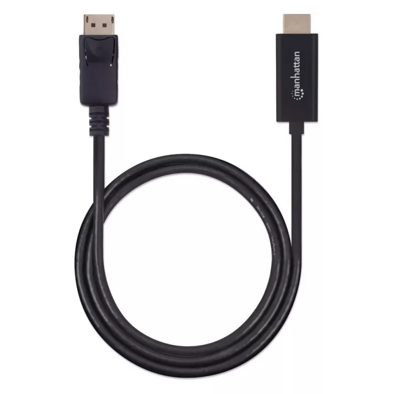 Manhattan DisplayPort 1.2 į HDMI laidas, 4K@60Hz, 1m, Kištukas į Kištuką, DP su fiksatoriumi, Juoda, Ne dvikryptis, Trejų metų garantija, Atitikmuo 3F-DP-HDMI-4K60-HDR