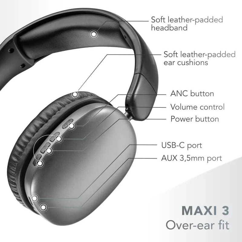 Belaidės ausinės Music Sound MAXI3 MAXI3 su aktyviu triukšmo slopinimu