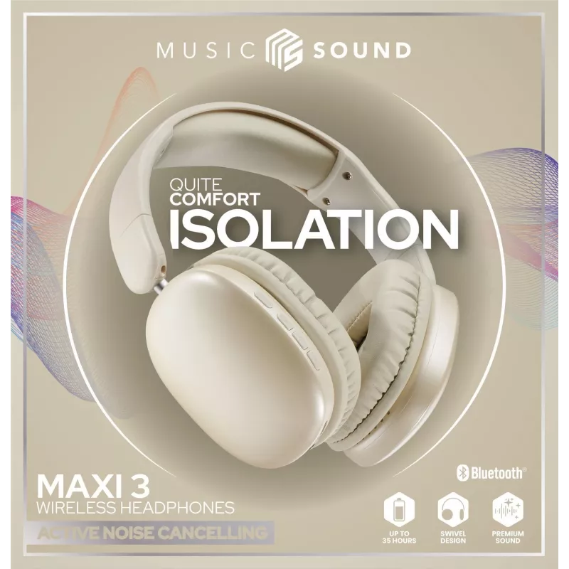 Music Sound MAXI3 belaidės ausinės virš galvos su aktyviu triukšmo slopinimu