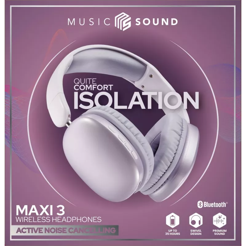 Music Sound MAXI3 belaidės ausinės per galvą su aktyviu triukšmo slopinimu