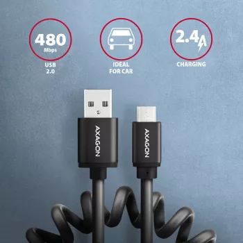 Axagon BUMM-AM10TB USB kabelis USB 2.0 0.6 m Micro-USB B USB A 0.48 Gbit/s Juodas