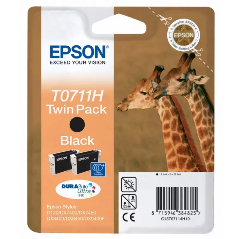 Epson Giraffe Twinpack T0711H DURABrite Ultra rašalas, juodas, pigmentinis, 2 vnt., didelės talpos