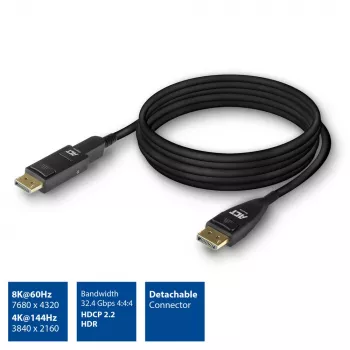 ACT 20 metrai DisplayPort 1.4 aktyvus optinis kabelis 8K su nuimama jungtimi