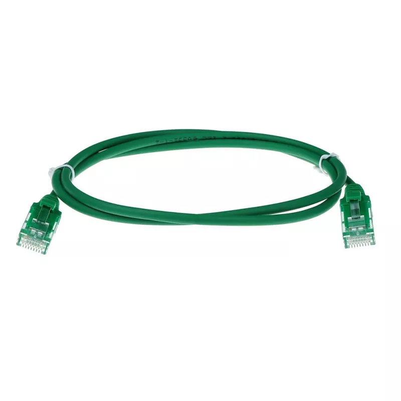 ACT Green 10 metrų LSZH U/UTP CAT6 plonas duomenų centro jungiamasis kabelis su apsauga nuo užkliuvimo ir RJ45 jungtimis