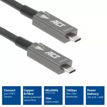 ACT USB-C 3.2 Gen2 aktyvus optinis kabelis (AOC), 10 m