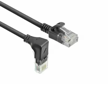 ACT Black 1.5 m U/UTP CAT6A LSZH Slimline pataisos kabelis su RJ45 jungtimis 90° kampu žemyn į tiesų