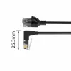 ACT Black 1.5 m U/UTP CAT6A LSZH Slimline pataisos kabelis su RJ45 jungtimis 90° kampu žemyn į tiesų