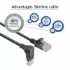 ACT Black 1.5 m U/UTP CAT6A LSZH Slimline pataisos kabelis su RJ45 jungtimis 90° kampu žemyn į tiesų