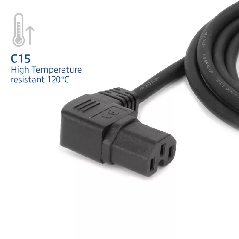 ACT maitinimo laidas CEE7/7 kištukas (kampuotas) - C15 (kampuotas į kairę) IEC60320 juodas 2 m