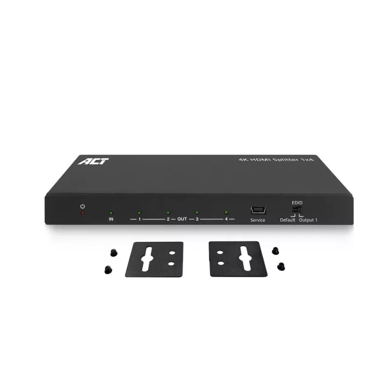 HDMI skirstytuvas ACT 4K, 1 įėjimas 4 išėjimai, EDID, 3840x2160, juodas
