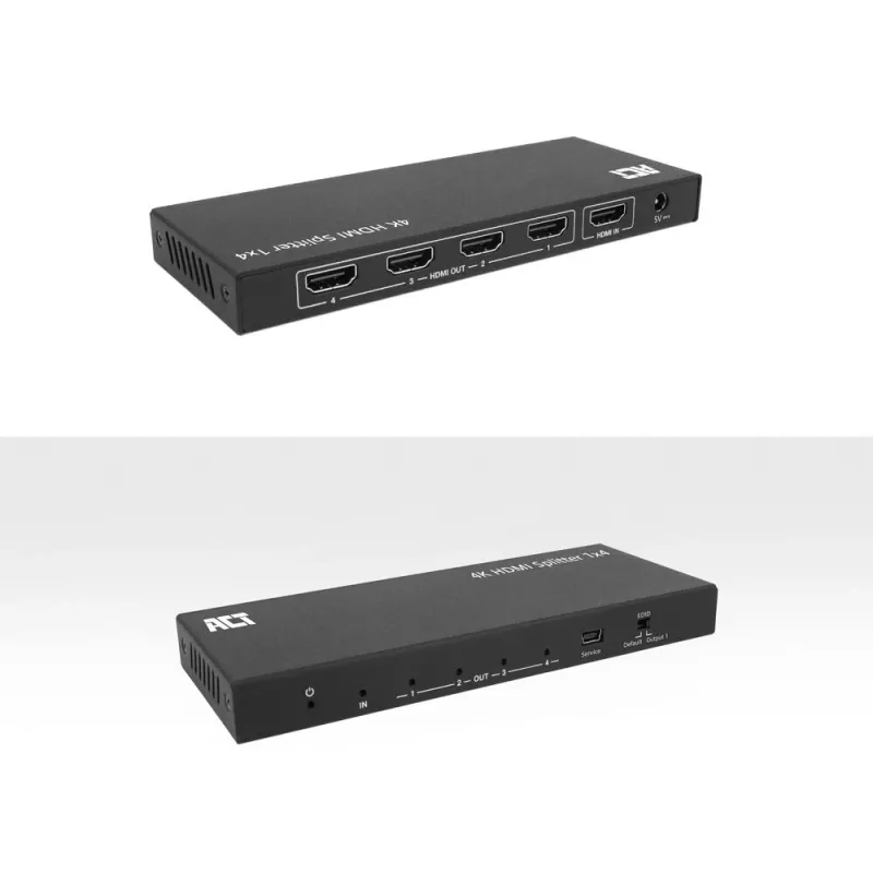 HDMI skirstytuvas ACT 4K, 1 įėjimas 4 išėjimai, EDID, 3840x2160, juodas