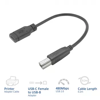 ACT USB-C moteriškas į USB-B 2.0 adapterio laidas 0,2 m