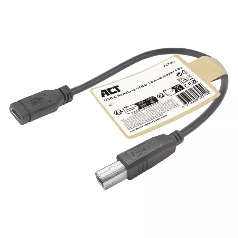 ACT USB-C moteriškas į USB-B 2.0 adapterio laidas 0,2 m