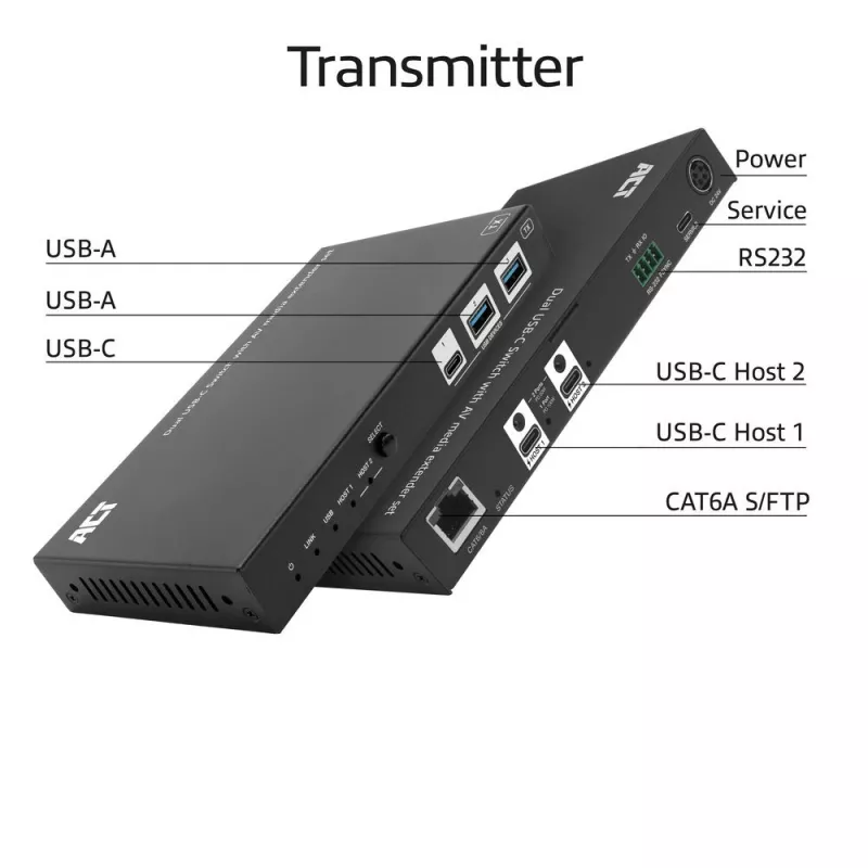 ACT AV USB-C HDBaseT prailgintuvas su dvigubu USB-C jungikliu, CAT6A, 100 m